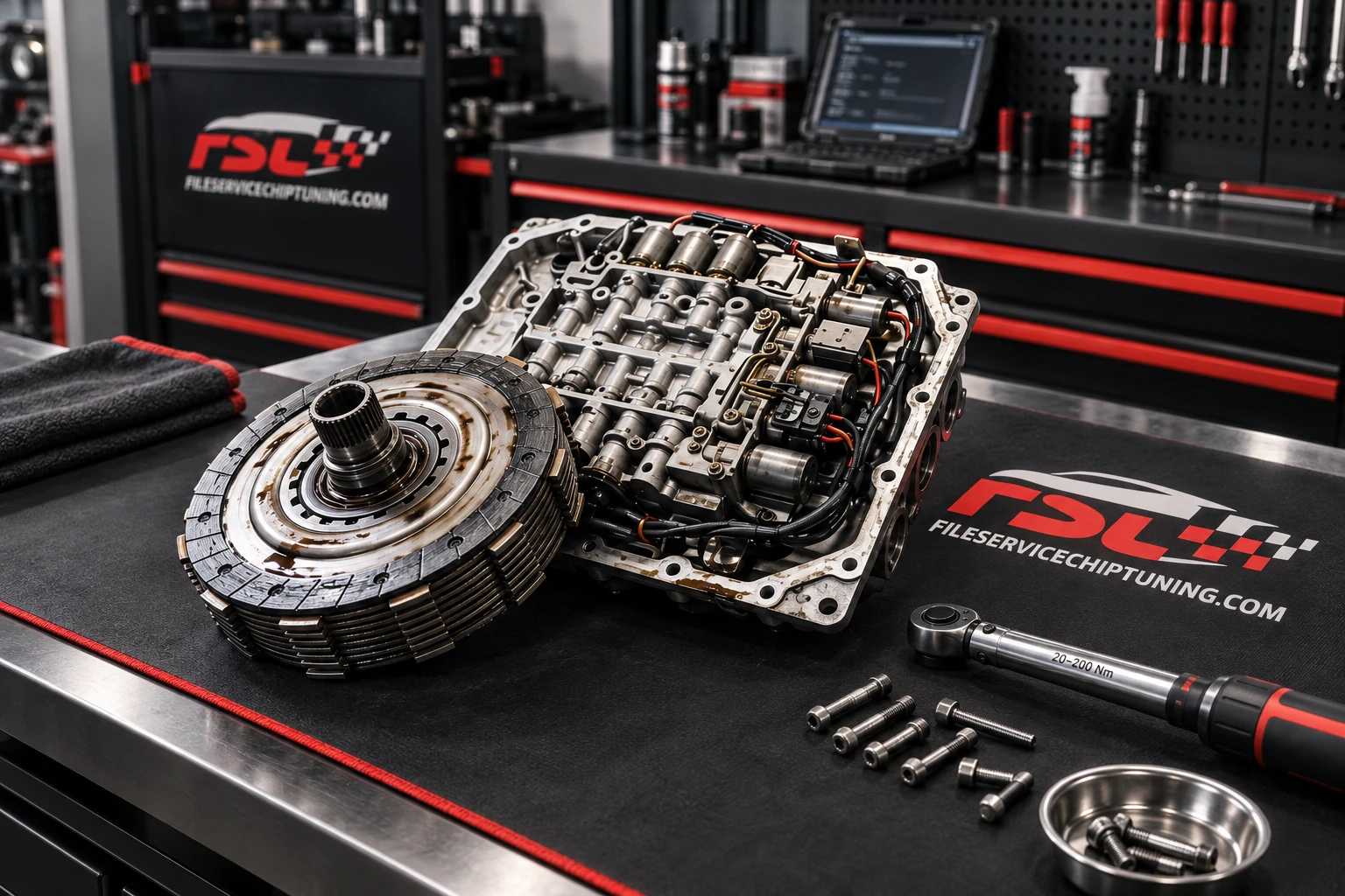 Illustrative automotive scene for tcu / gearbox tuning